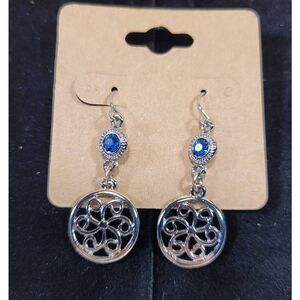 (3 for $15) Joma Silvertone Dangle Earrings with Blue Australian Crystals- NEW